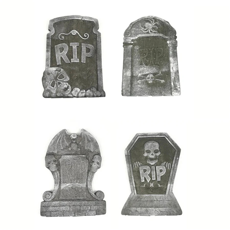 4Pcs Halloween Foam RIP Tombstones – Graveyard Skeleton Decor for Haunted House, Yard & Outdoor Party
