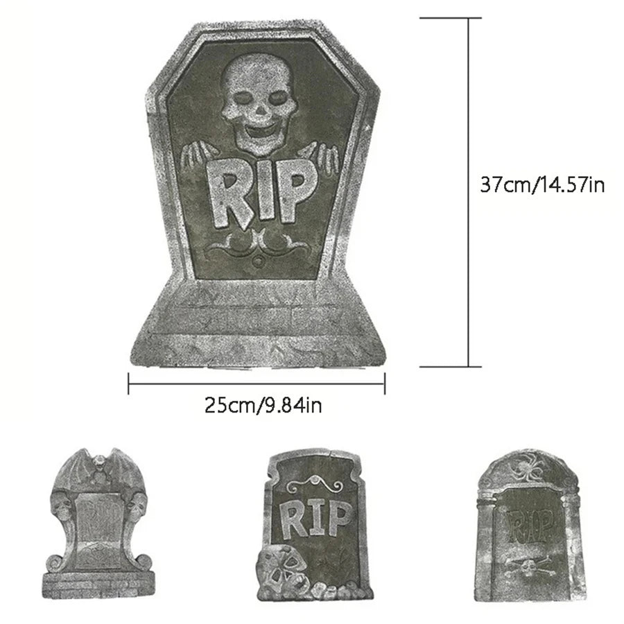 4Pcs Halloween Foam RIP Tombstones – Graveyard Skeleton Decor for Haunted House, Yard & Outdoor Party