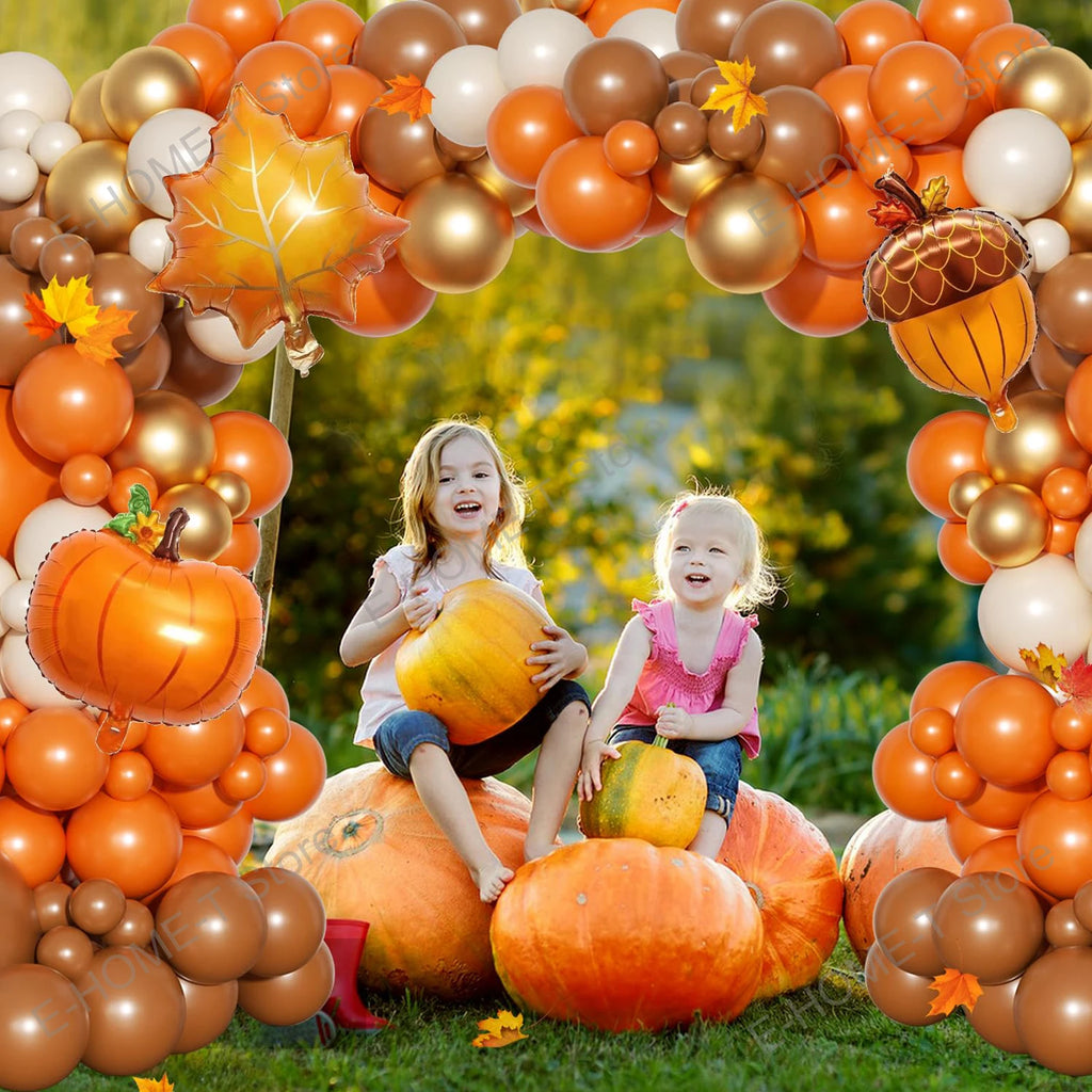 Fall Balloon Garland Arch Kit – Pumpkin, Pine Cone & Maple Leaf Decor for Autumn, Thanksgiving & Harvest Parties