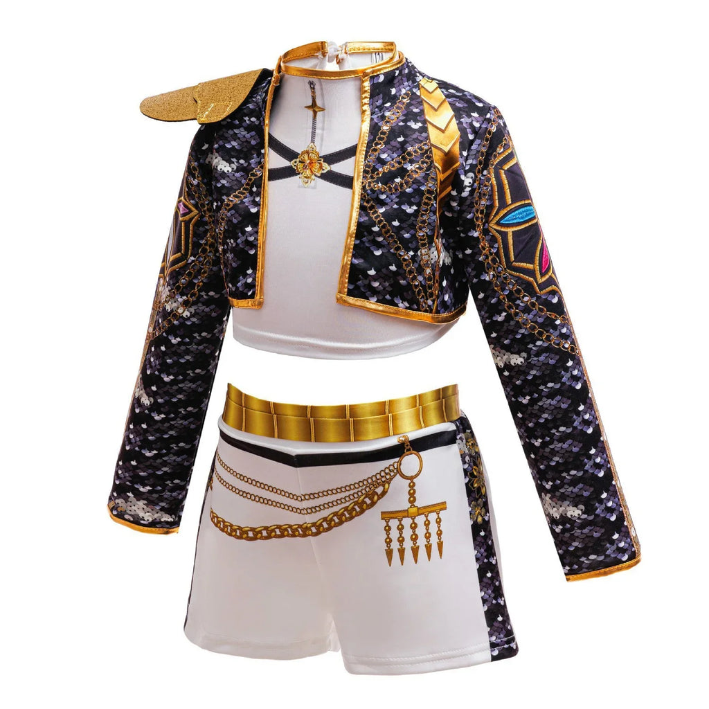 Girls Hip Hop Dance Outfit Set – Crop Top, Jacket, Skirt & Shorts Kids Jazz Stage Costume