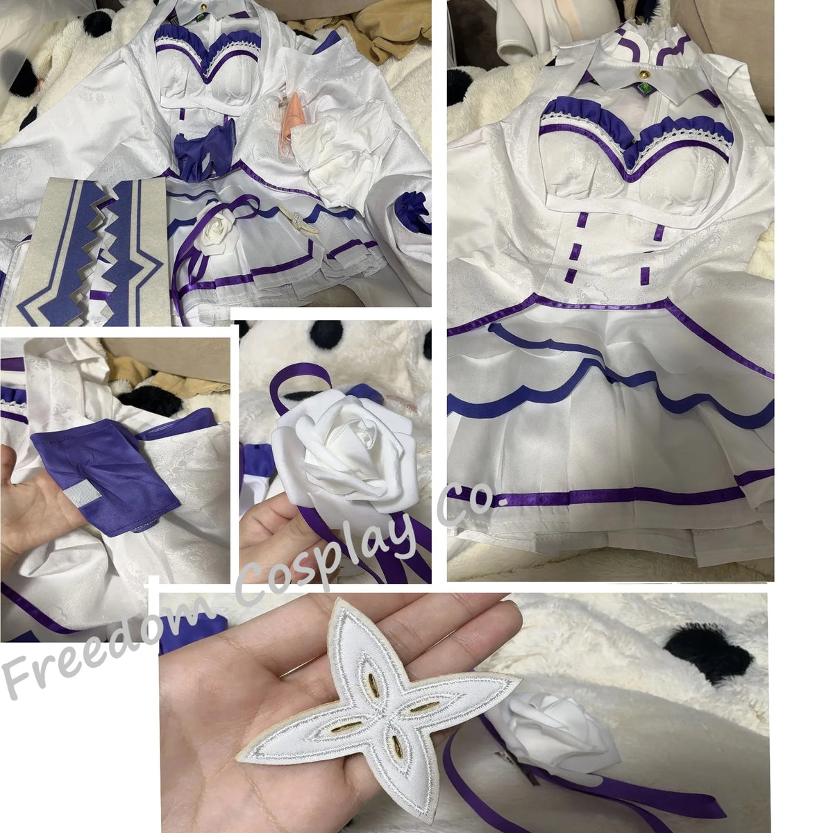 Emilia Inspired Cosplay Costume Set – Cloak, Wig & Maid Uniform Outfit for Women, Halloween & Anime Party