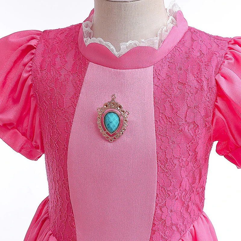Peach Princess Dress Girls Rose Red Lace Cosplay Dress Kids Vestidos Party Dresses Carnival Halloween Costume for 3-11 Years