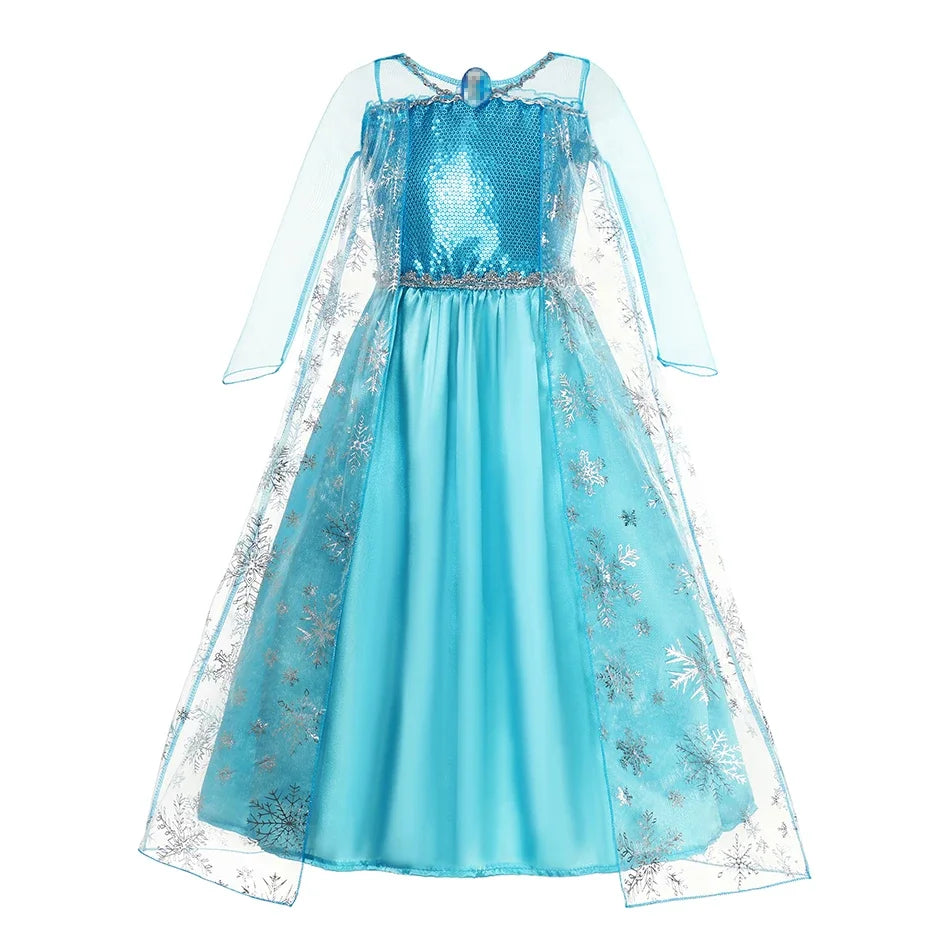 Ice Princess Girls Dress – Kids Cosplay Costume for Halloween & Birthday Party