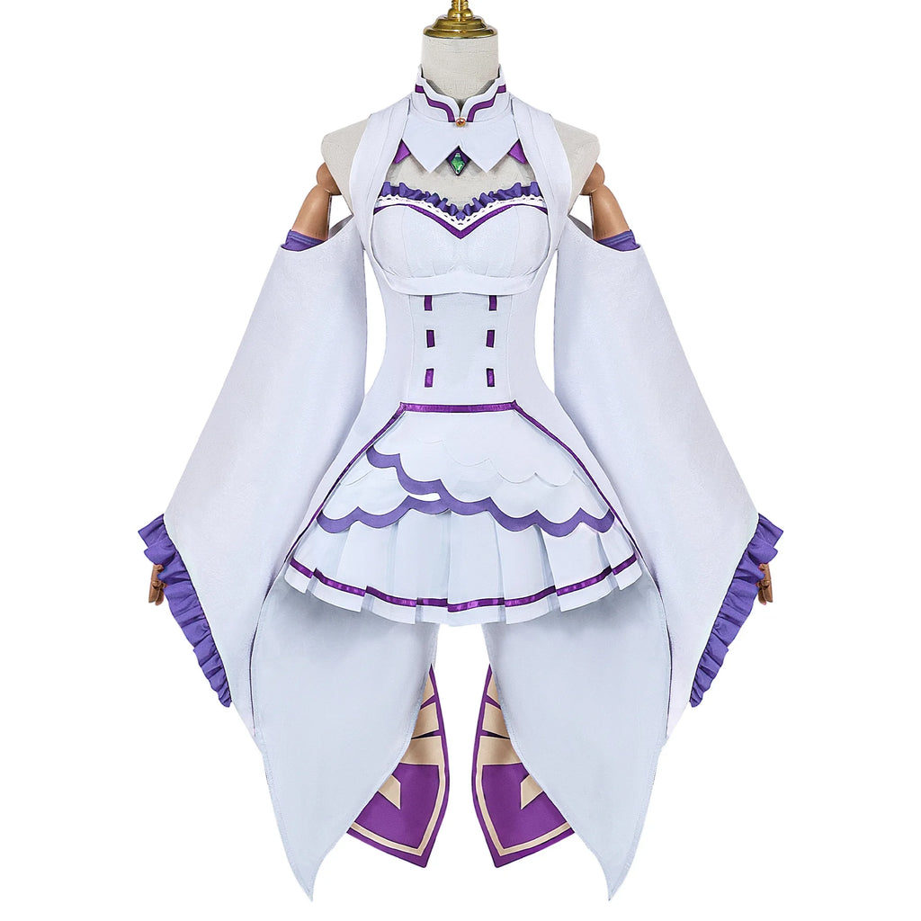 Emilia Inspired Cosplay Costume Set – Cloak, Wig & Maid Uniform Outfit for Women, Halloween & Anime Party