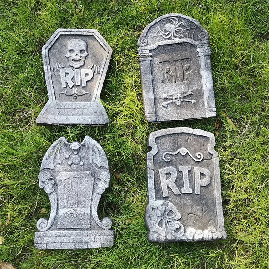 4Pcs Halloween Foam RIP Tombstones – Graveyard Skeleton Decor for Haunted House, Yard & Outdoor Party