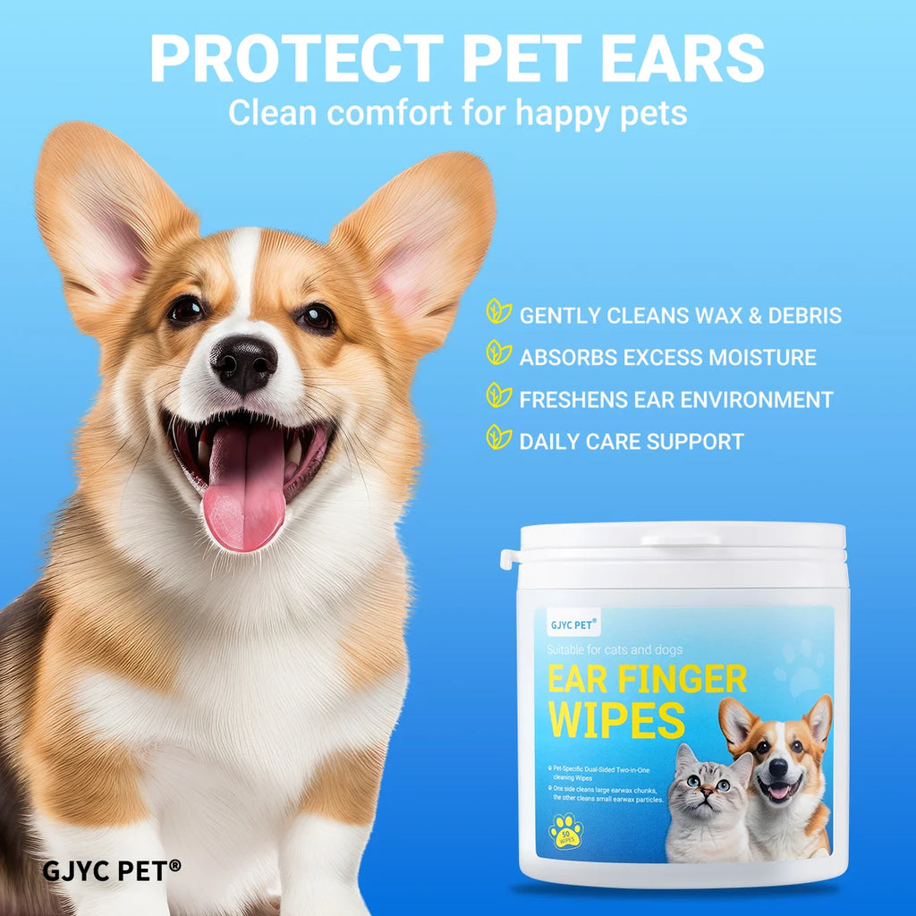 Pet Ear Cleaning Finger Wipes – Dual 3D Texture Disposable Wipes for Dogs & Cats, Gentle Ear Wax & Odor Remover