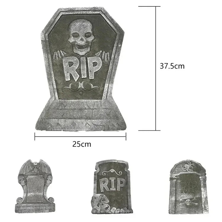 4Pcs Halloween Foam RIP Tombstones – Graveyard Skeleton Decor for Haunted House, Yard & Outdoor Party