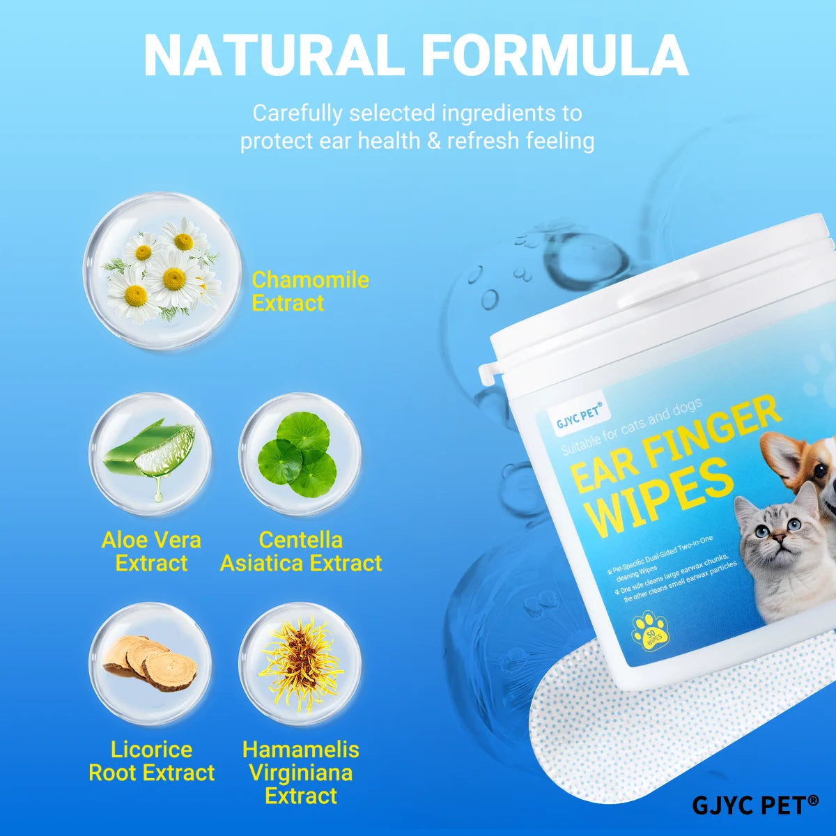 Pet Ear Cleaning Finger Wipes – Dual 3D Texture Disposable Wipes for Dogs & Cats, Gentle Ear Wax & Odor Remover
