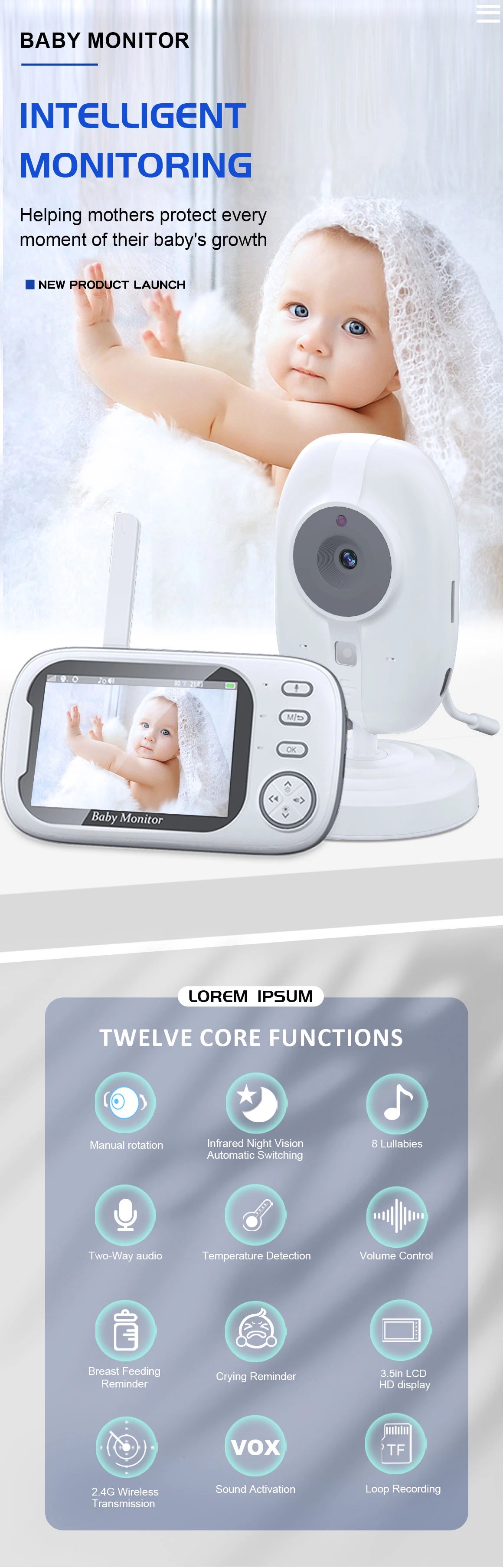 Cdycam Wireless Video Baby Monitor – 3.5" Screen with Night Vision, Temperature Sensor & 2-Way Audio