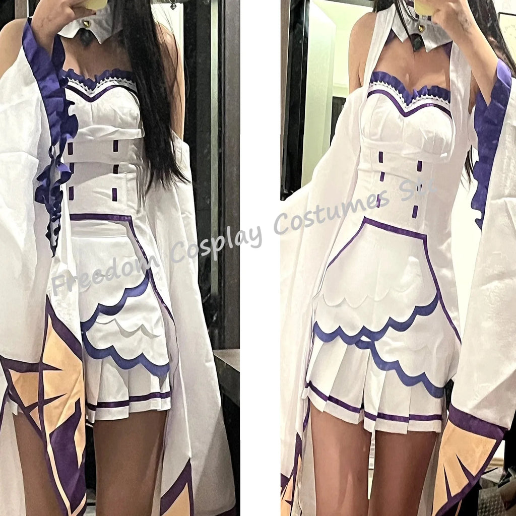 Emilia Inspired Cosplay Costume Set – Cloak, Wig & Maid Uniform Outfit for Women, Halloween & Anime Party