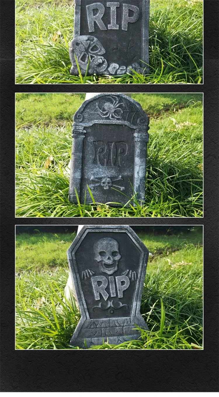 4Pcs Halloween Foam RIP Tombstones – Graveyard Skeleton Decor for Haunted House, Yard & Outdoor Party