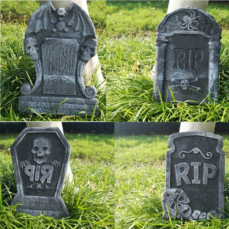 4Pcs Halloween Foam RIP Tombstones – Graveyard Skeleton Decor for Haunted House, Yard & Outdoor Party