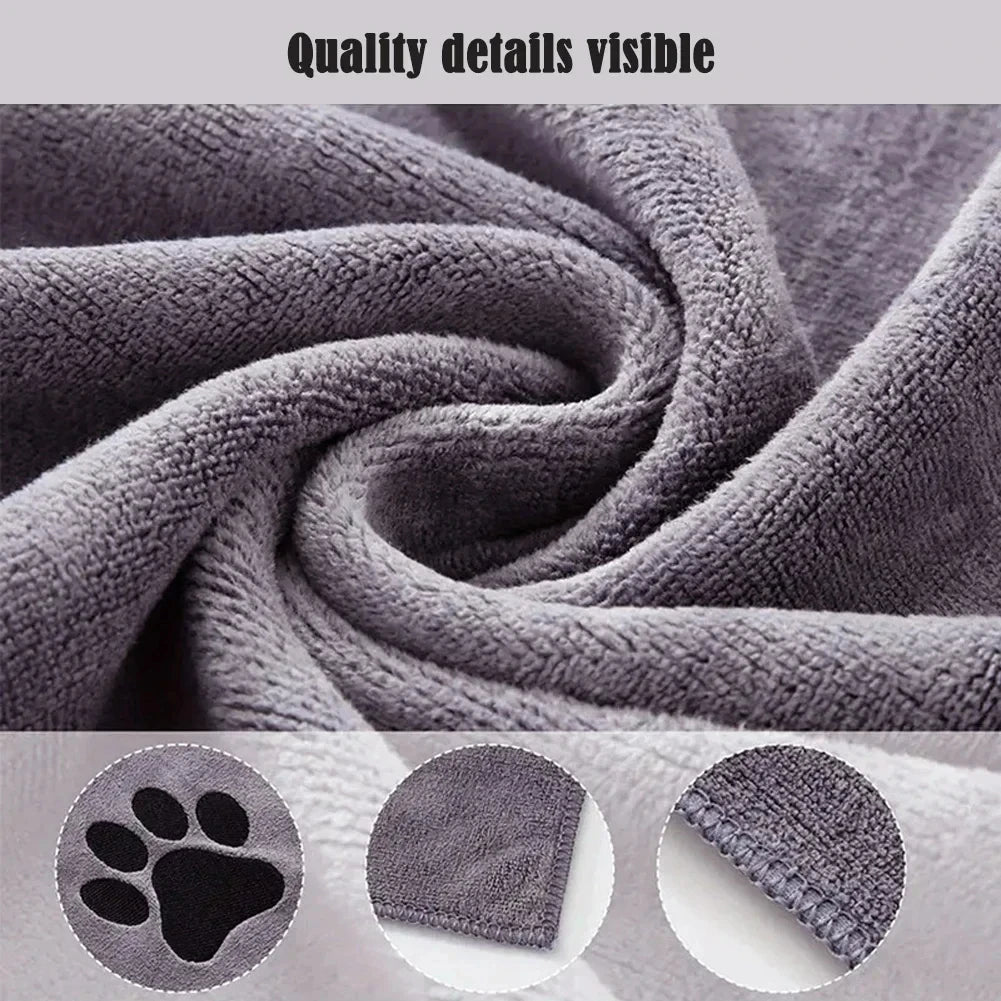 Microfiber Pet Bath Towel – Super Soft Absorbent Embroidered Towel for Dogs & Cats (3 Sizes)