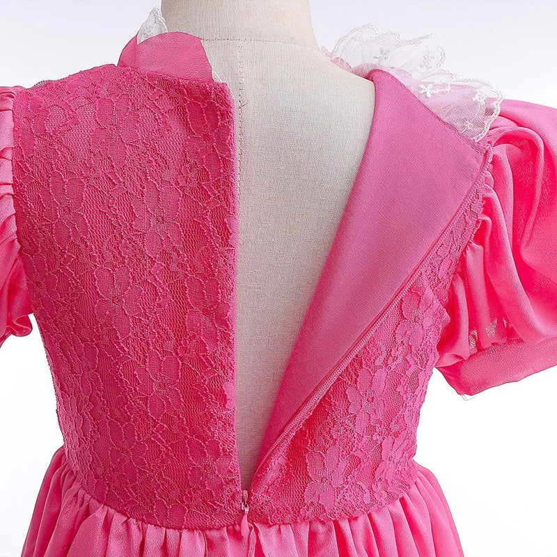 Peach Princess Dress Girls Rose Red Lace Cosplay Dress Kids Vestidos Party Dresses Carnival Halloween Costume for 3-11 Years