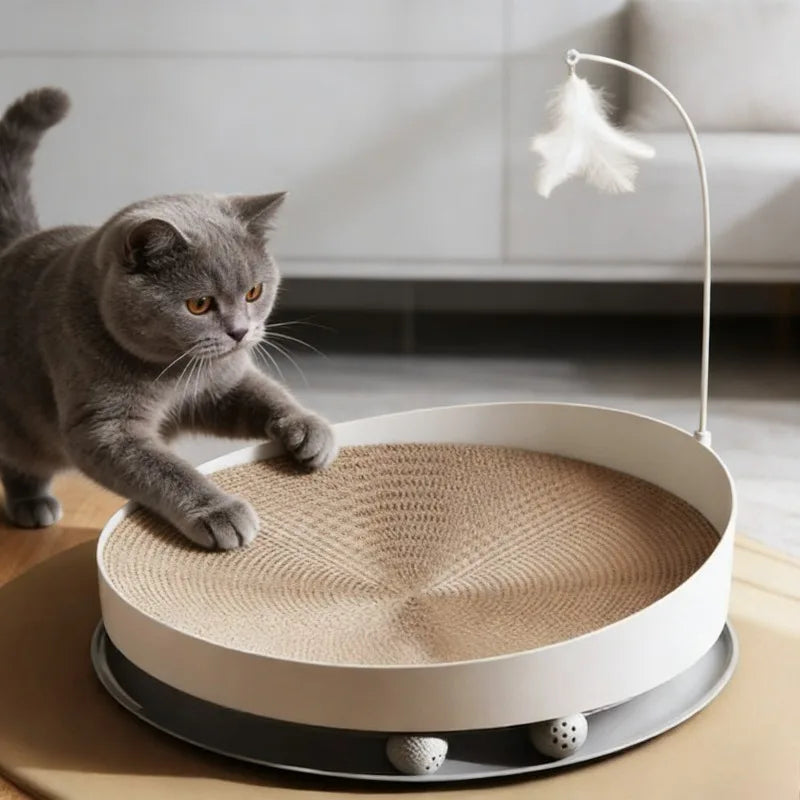 3-in-1 Round Cat Scratcher Bed – Durable Wear-Resistant Scratching Pad & Interactive Kitten Toy