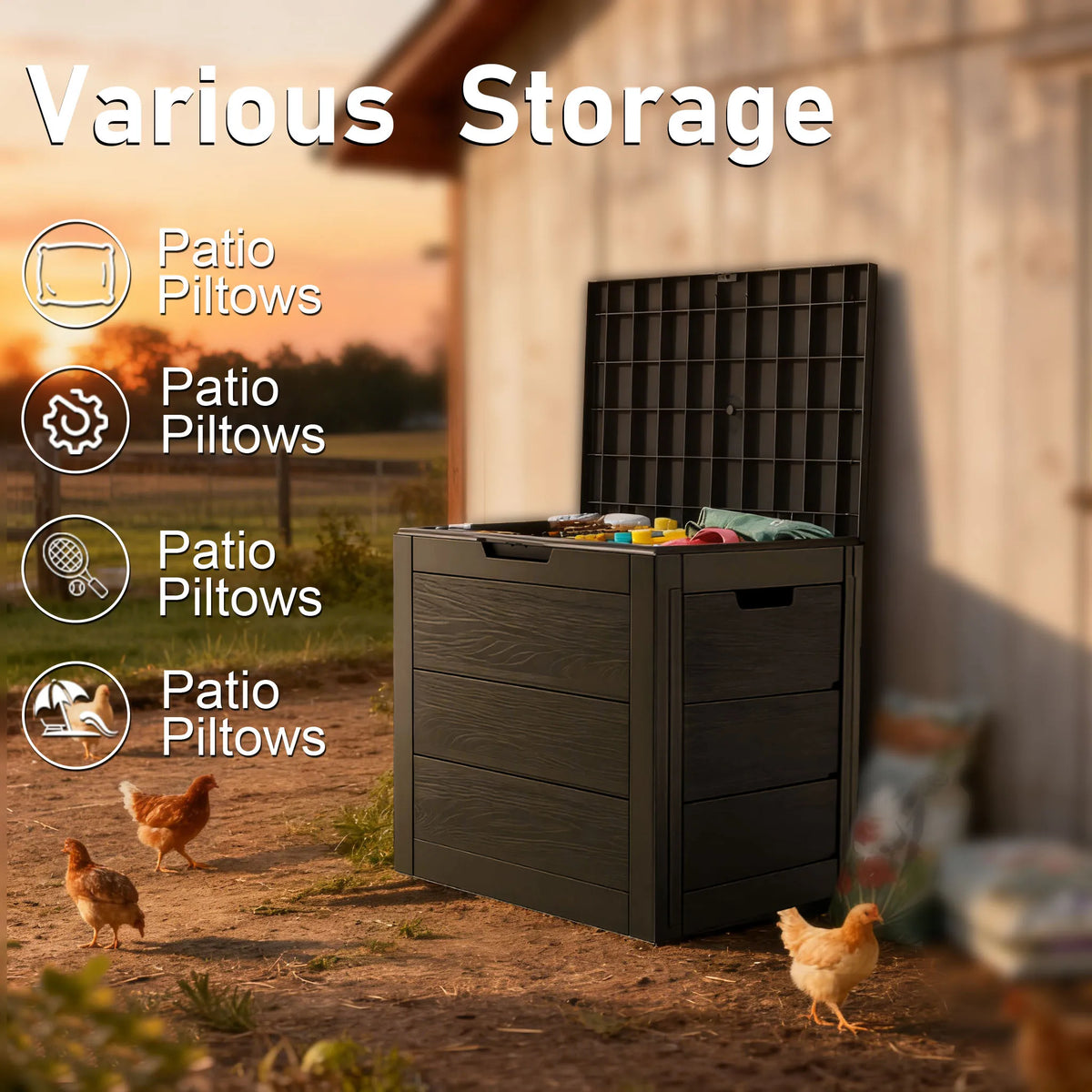 Heavy-Duty 75 Gallon Deck Box with Lockable Lid – Weatherproof Outdoor Storage Container (White/Green)