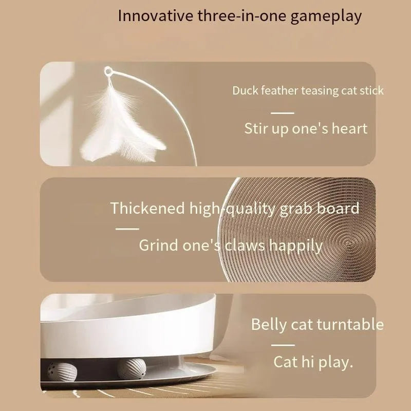 3-in-1 Round Cat Scratcher Bed – Durable Wear-Resistant Scratching Pad & Interactive Kitten Toy