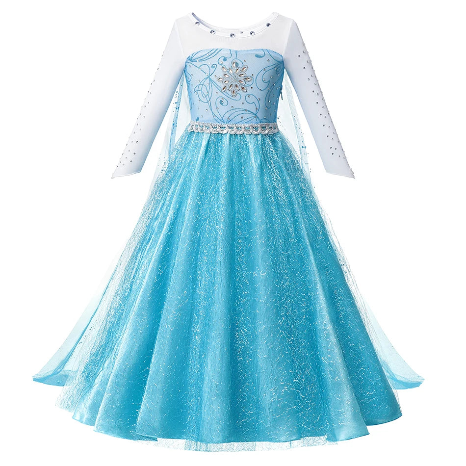 Ice Princess Girls Dress – Kids Cosplay Costume for Halloween & Birthday Party