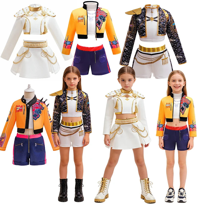 Girls Hip Hop Dance Outfit Set – Crop Top, Jacket, Skirt & Shorts Kids Jazz Stage Costume