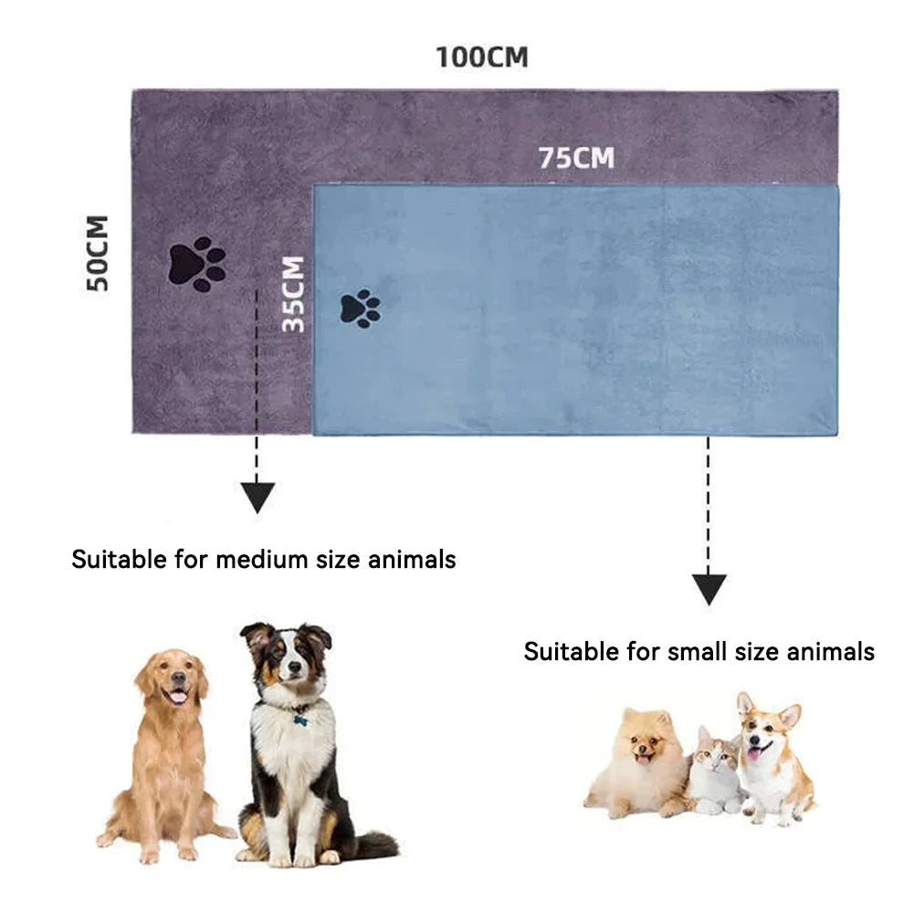 Microfiber Pet Bath Towel – Super Soft Absorbent Embroidered Towel for Dogs & Cats (3 Sizes)
