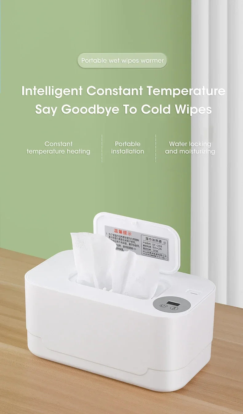 Baby Wipe Warmer with LED Display – Portable USB Wet Towel Heater for Home & Car