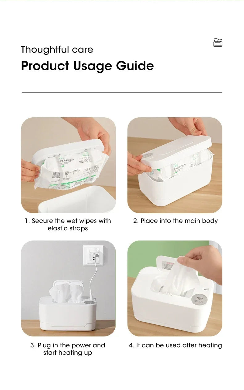 Baby Wipe Warmer with LED Display – Portable USB Wet Towel Heater for Home & Car