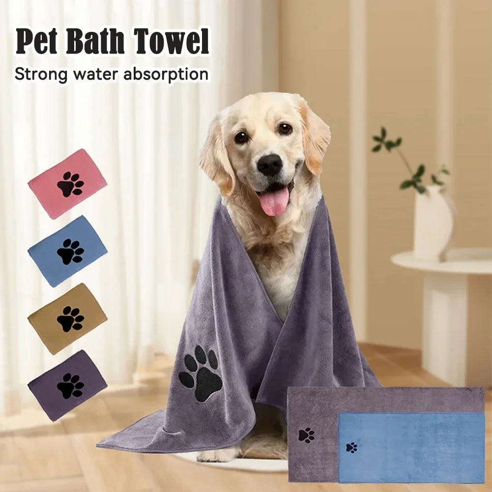 Microfiber Pet Bath Towel – Super Soft Absorbent Embroidered Towel for Dogs & Cats (3 Sizes)