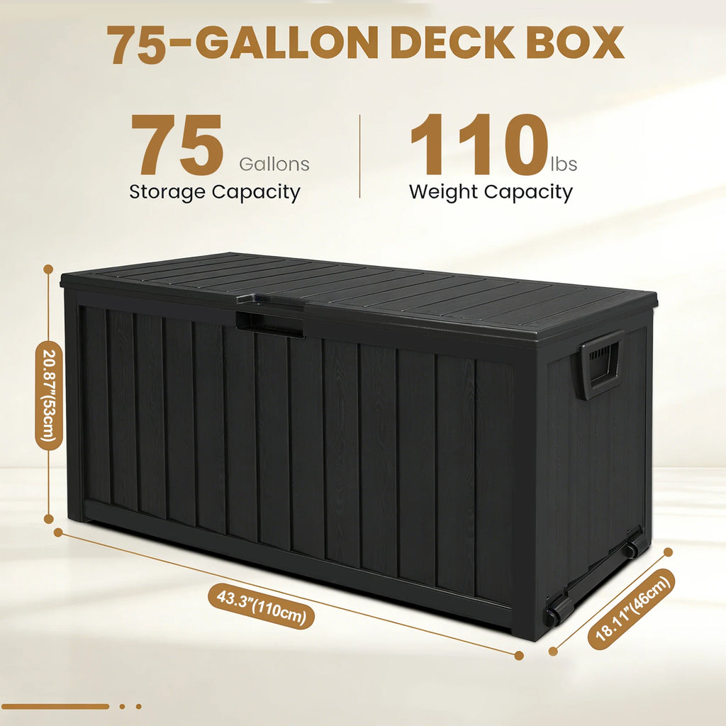 Heavy-Duty 75 Gallon Deck Box with Lockable Lid – Weatherproof Outdoor Storage Container (White/Green)