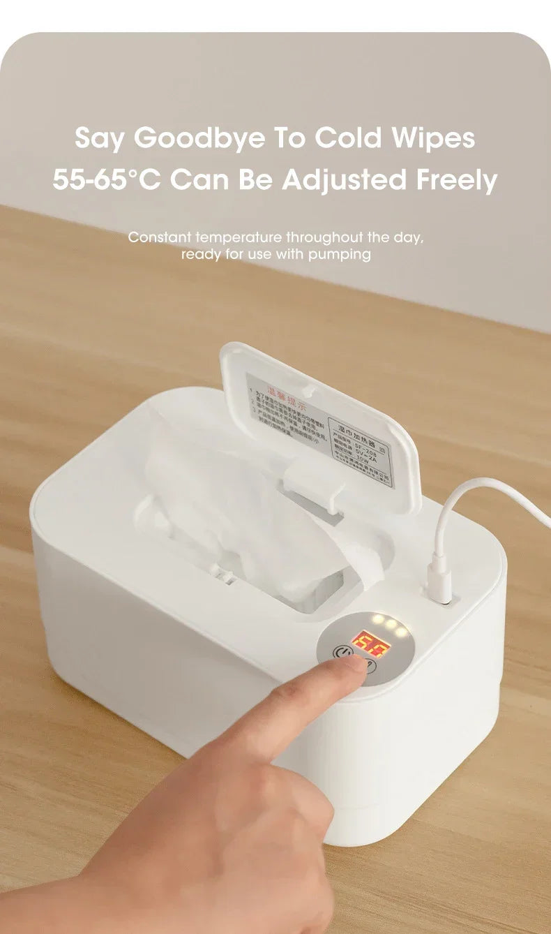 Baby Wipe Warmer with LED Display – Portable USB Wet Towel Heater for Home & Car