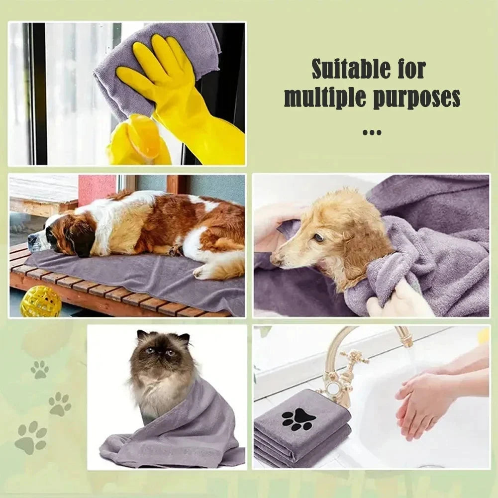 Microfiber Pet Bath Towel – Super Soft Absorbent Embroidered Towel for Dogs & Cats (3 Sizes)