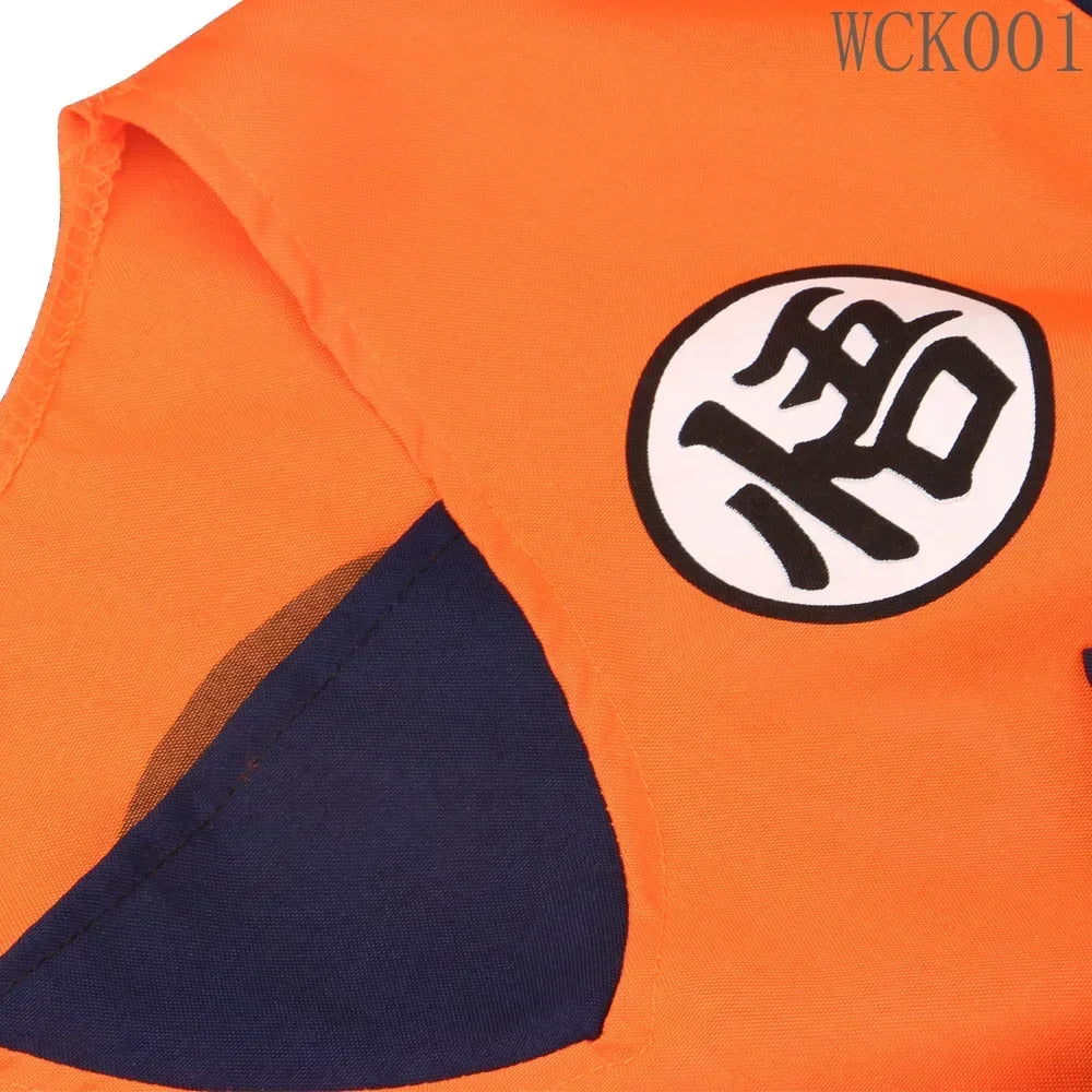 Kids & Adult Anime Warrior Cosplay Costume – Orange Martial Arts Suit with Tail, Wristbands & Spiky Wig, Halloween Party Costume