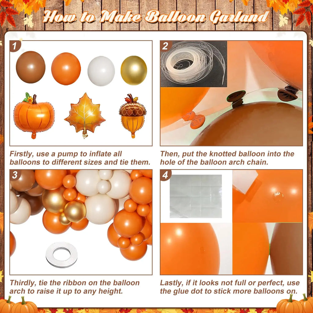 Fall Balloon Garland Arch Kit – Pumpkin, Pine Cone & Maple Leaf Decor for Autumn, Thanksgiving & Harvest Parties