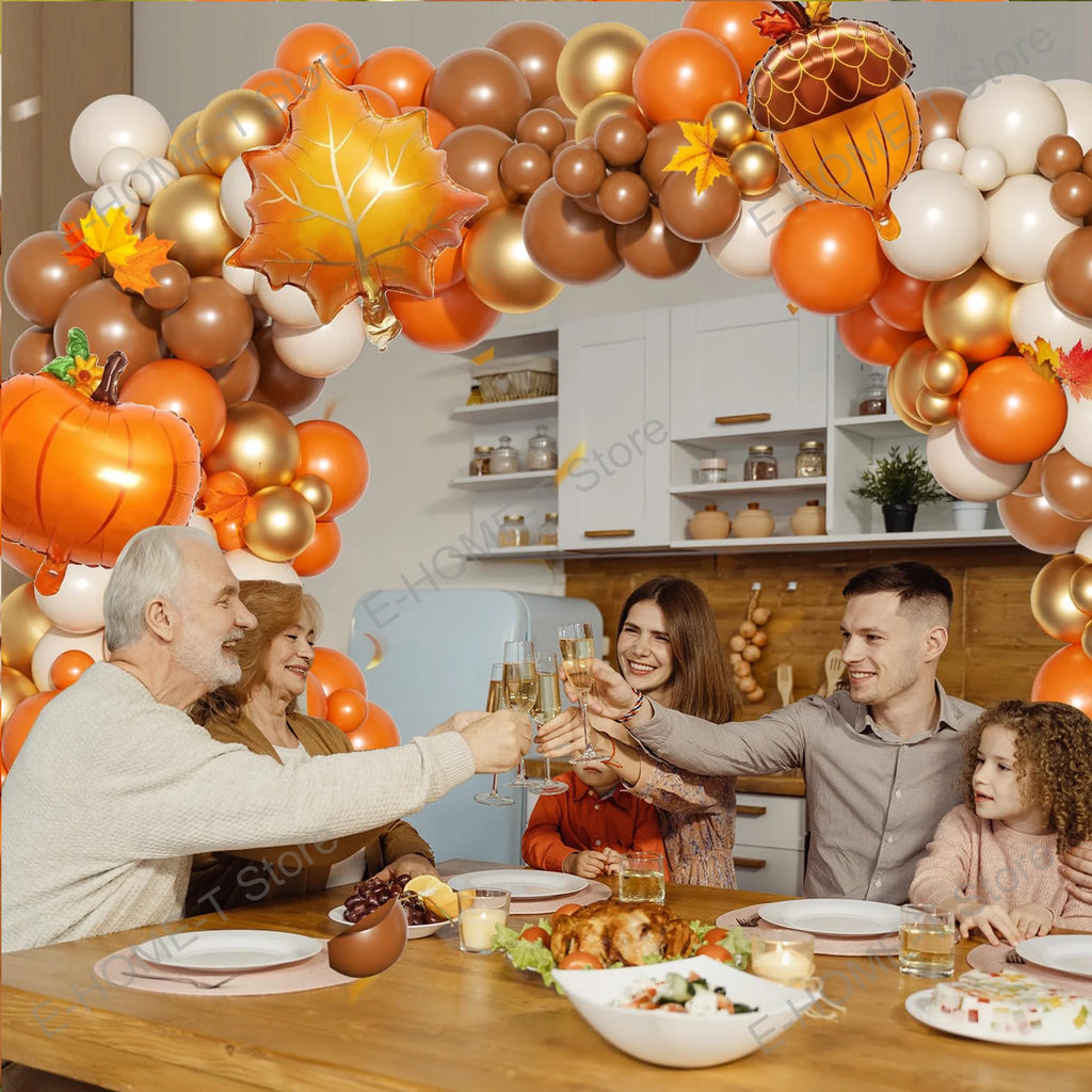 Fall Balloon Garland Arch Kit – Pumpkin, Pine Cone & Maple Leaf Decor for Autumn, Thanksgiving & Harvest Parties