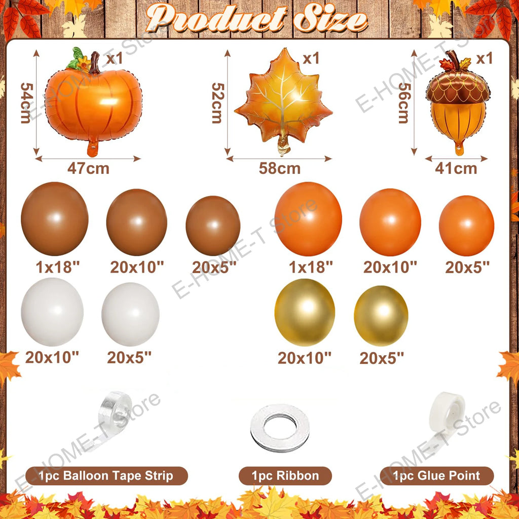Fall Balloon Garland Arch Kit – Pumpkin, Pine Cone & Maple Leaf Decor for Autumn, Thanksgiving & Harvest Parties