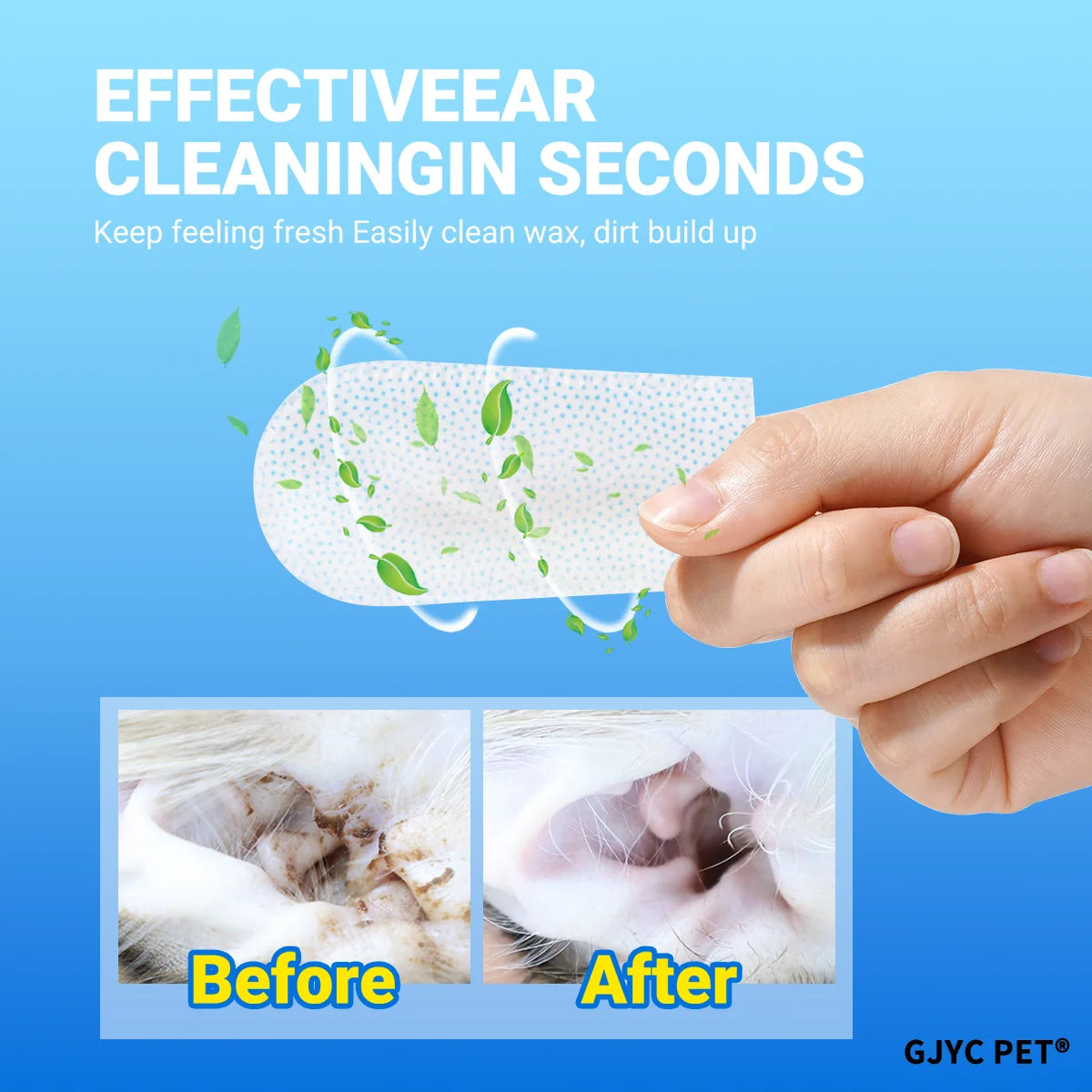 Pet Ear Cleaning Finger Wipes – Dual 3D Texture Disposable Wipes for Dogs & Cats, Gentle Ear Wax & Odor Remover