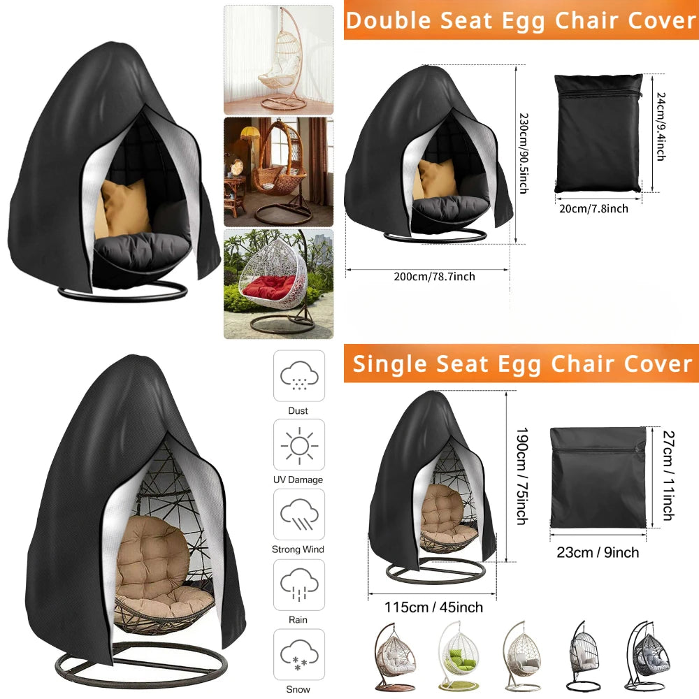 Waterproof Heavy-Duty Patio Egg Chair Cover – Hanging Cocoon Swing Chair Protector for Single/Double Seat