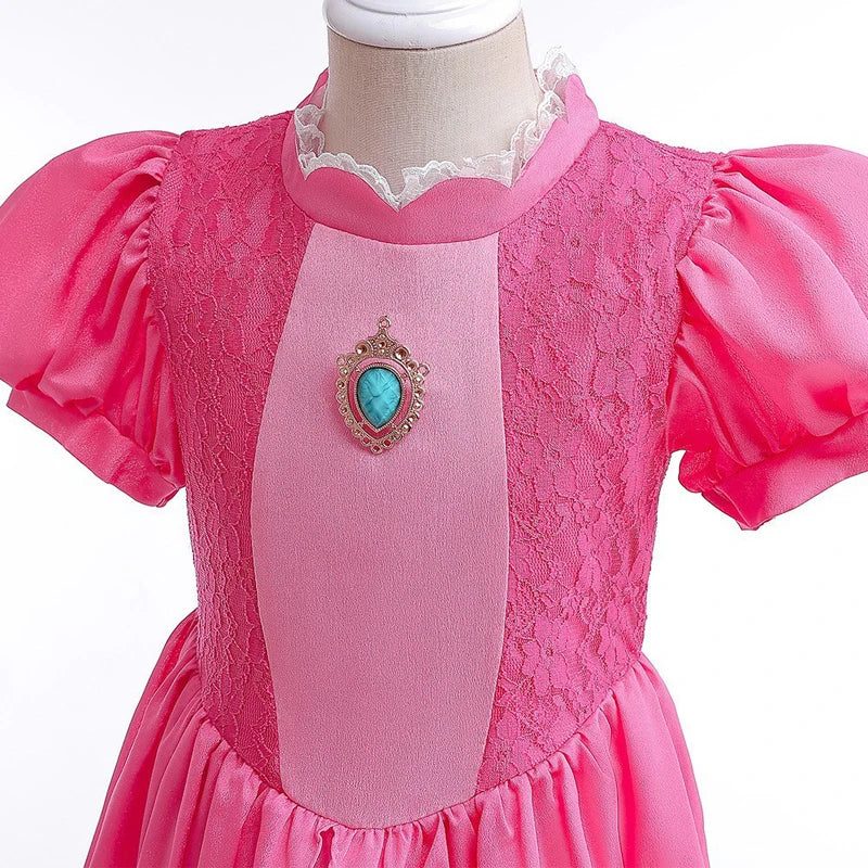 Peach Princess Dress Girls Rose Red Lace Cosplay Dress Kids Vestidos Party Dresses Carnival Halloween Costume for 3-11 Years