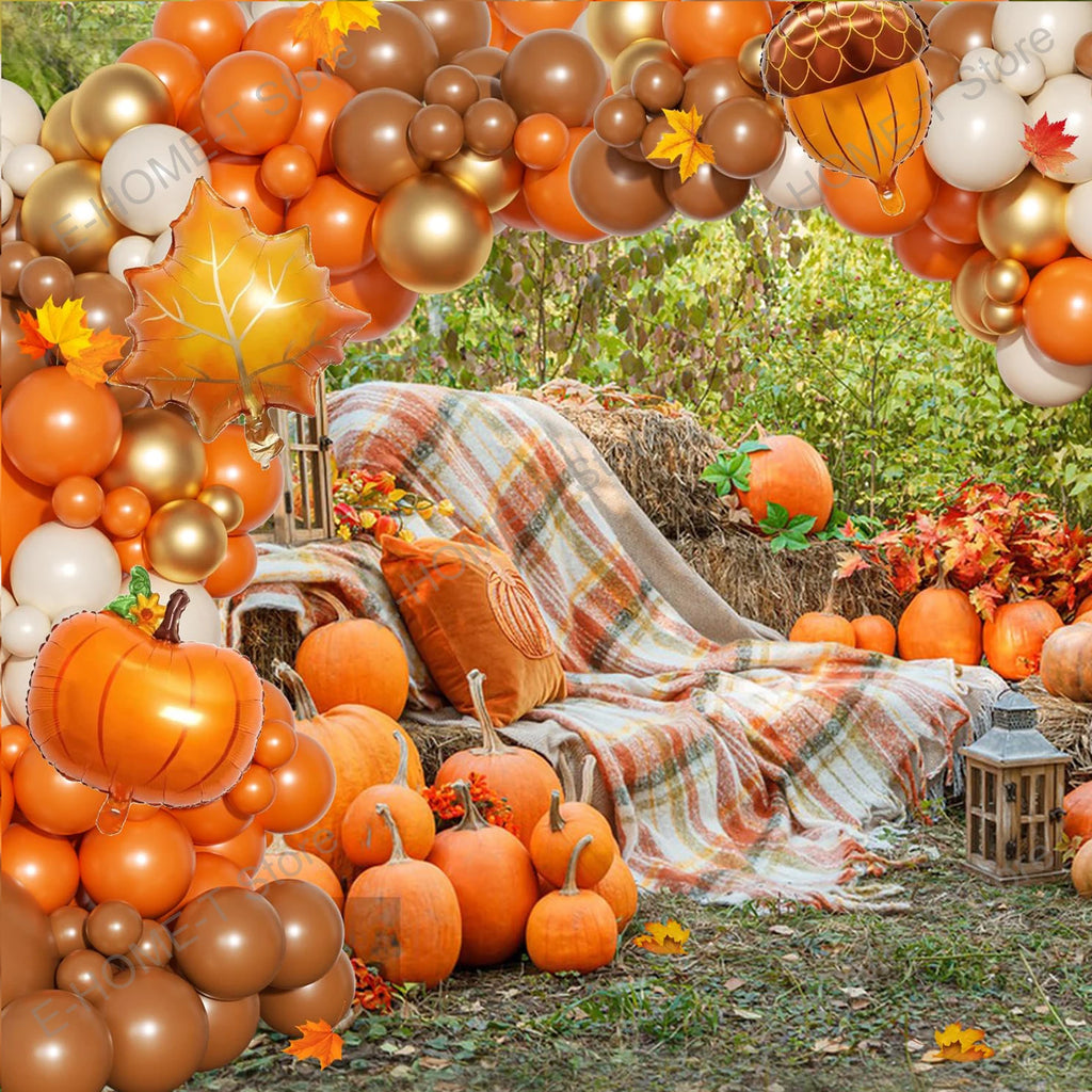 Fall Balloon Garland Arch Kit – Pumpkin, Pine Cone & Maple Leaf Decor for Autumn, Thanksgiving & Harvest Parties