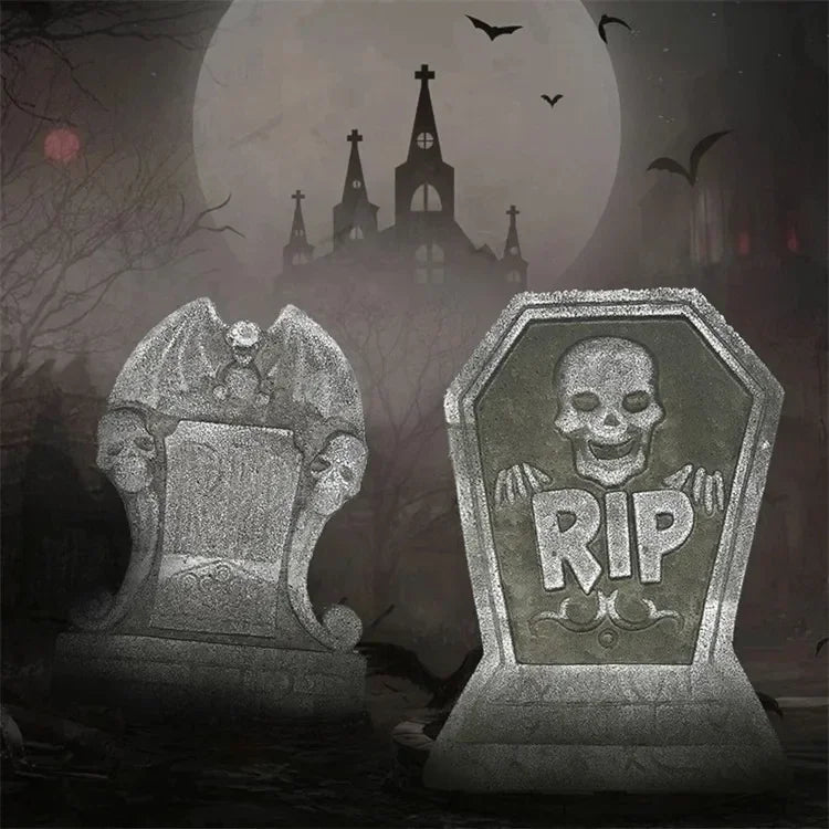 4Pcs Halloween Foam RIP Tombstones – Graveyard Skeleton Decor for Haunted House, Yard & Outdoor Party