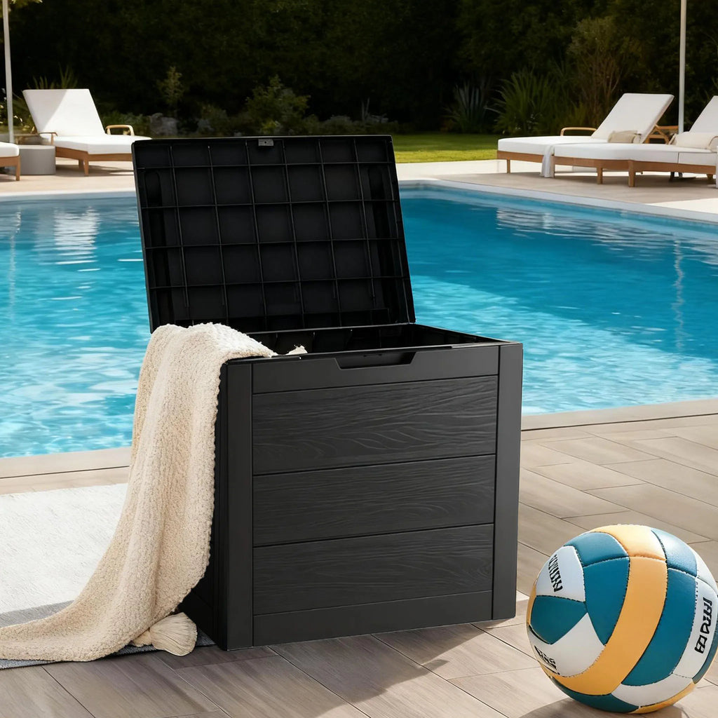 Heavy-Duty 75 Gallon Deck Box with Lockable Lid – Weatherproof Outdoor Storage Container (White/Green)