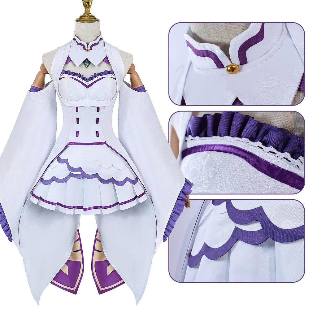 Emilia Inspired Cosplay Costume Set – Cloak, Wig & Maid Uniform Outfit for Women, Halloween & Anime Party