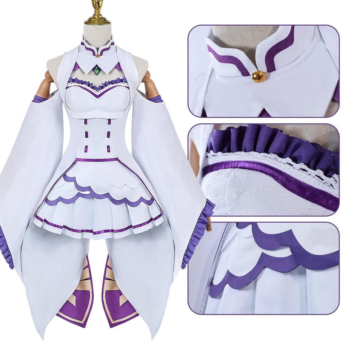 Emilia Inspired Cosplay Costume Set – Cloak, Wig & Maid Uniform Outfit for Women, Halloween & Anime Party