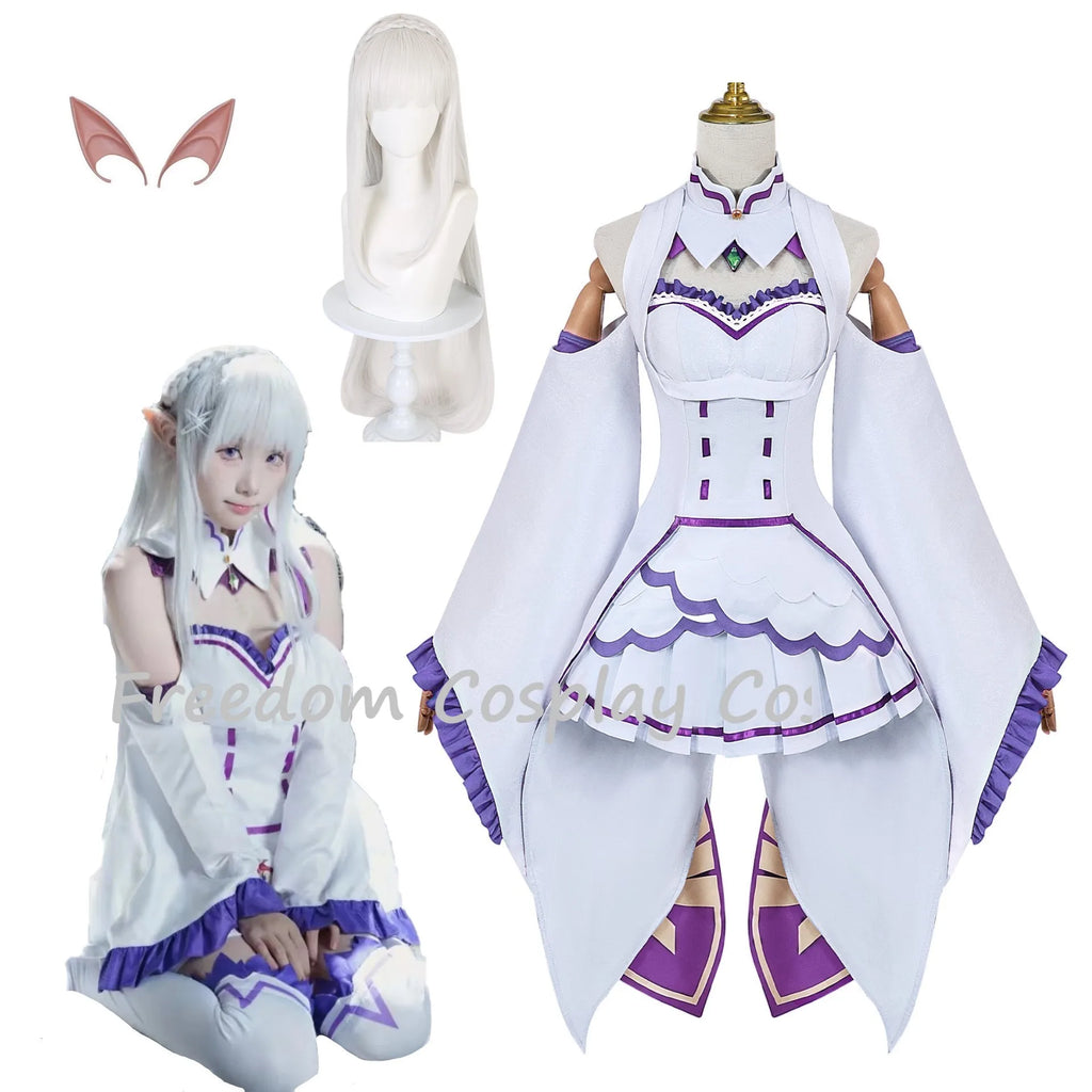 Emilia Inspired Cosplay Costume Set – Cloak, Wig & Maid Uniform Outfit for Women, Halloween & Anime Party