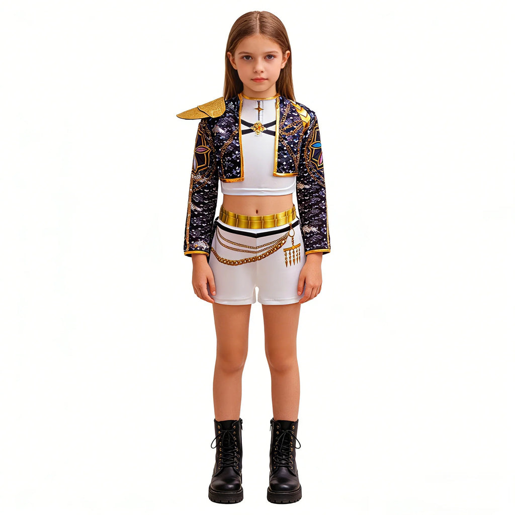 Girls Hip Hop Dance Outfit Set – Crop Top, Jacket, Skirt & Shorts Kids Jazz Stage Costume