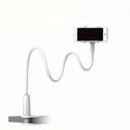 Lazy man's bedside table phone holder with flexible long arm, swivel headrest, and handle, adjustable height