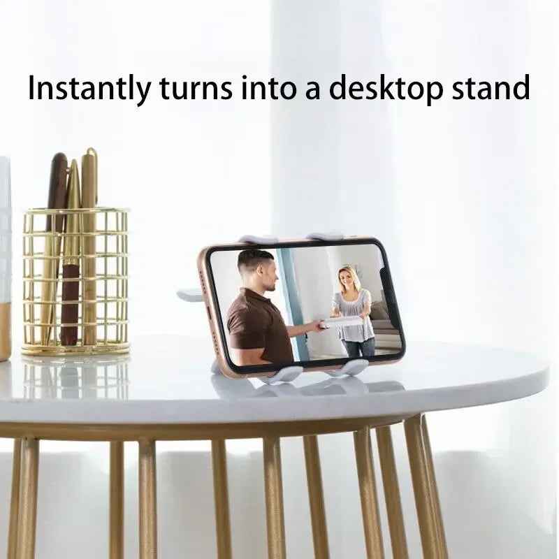 Lazy man's bedside table phone holder with flexible long arm, swivel headrest, and handle, adjustable height