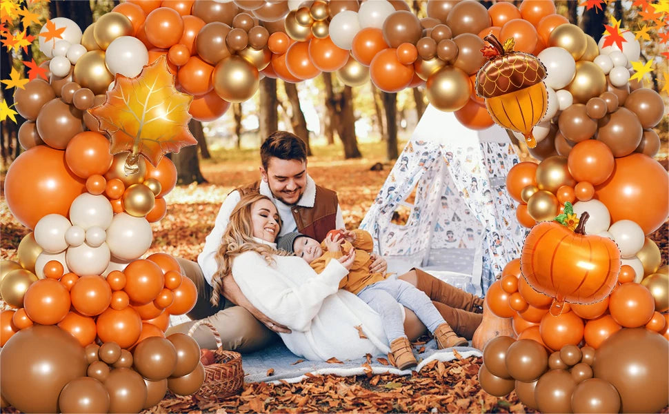 Fall Balloon Garland Arch Kit – Pumpkin, Pine Cone & Maple Leaf Decor for Autumn, Thanksgiving & Harvest Parties