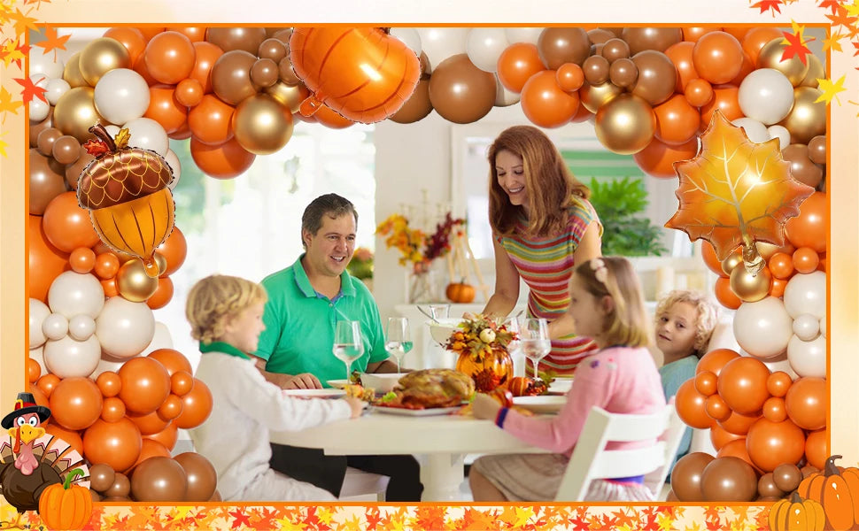 Fall Balloon Garland Arch Kit – Pumpkin, Pine Cone & Maple Leaf Decor for Autumn, Thanksgiving & Harvest Parties